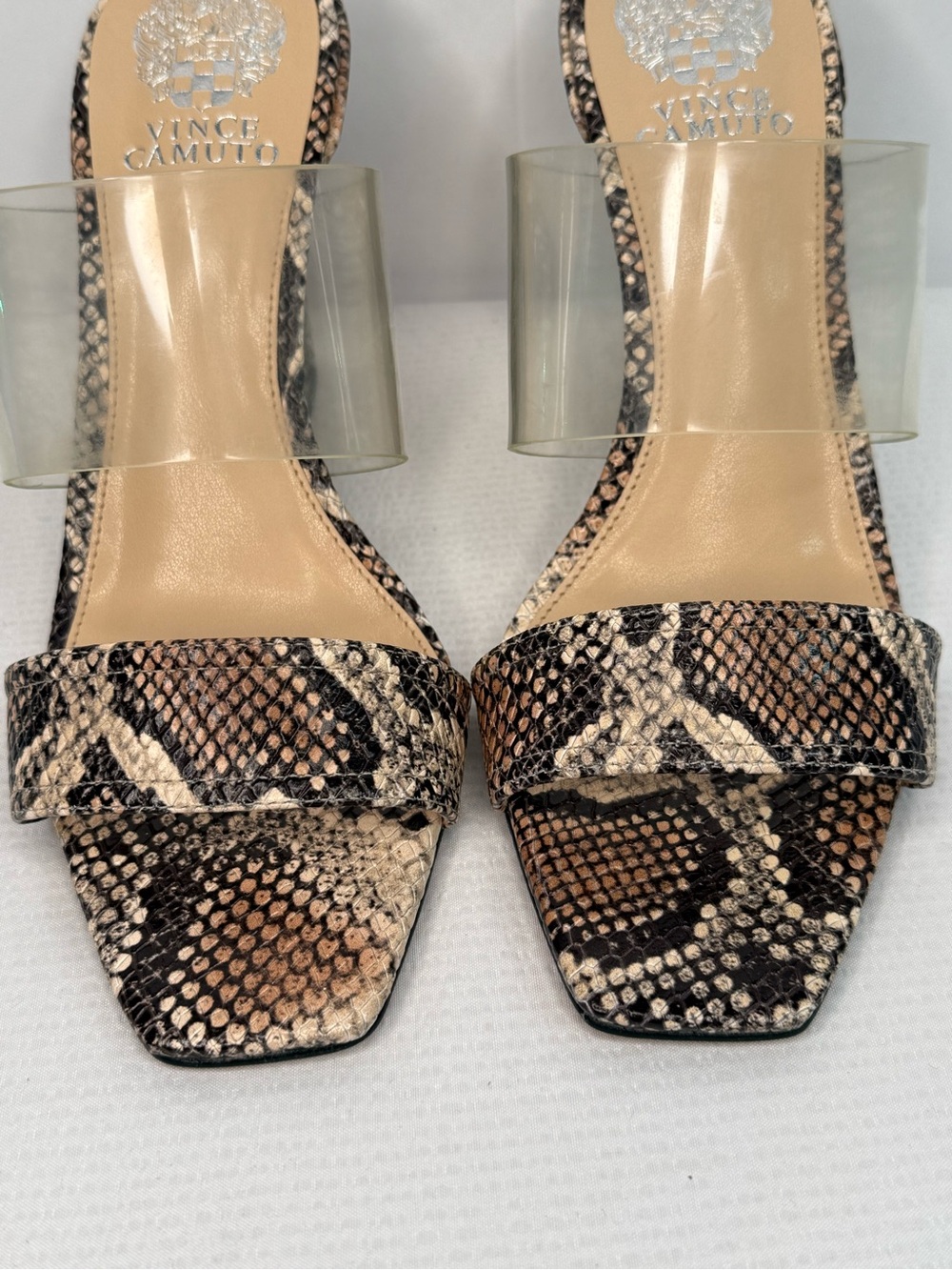 Vince Camuto Clear-strap Snake Print Slide Sandals - Beige & Black - Picture 8 of 8